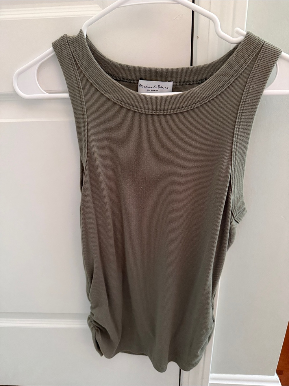 Michael stars Ribbed Olive Tank with Scoop Neck
